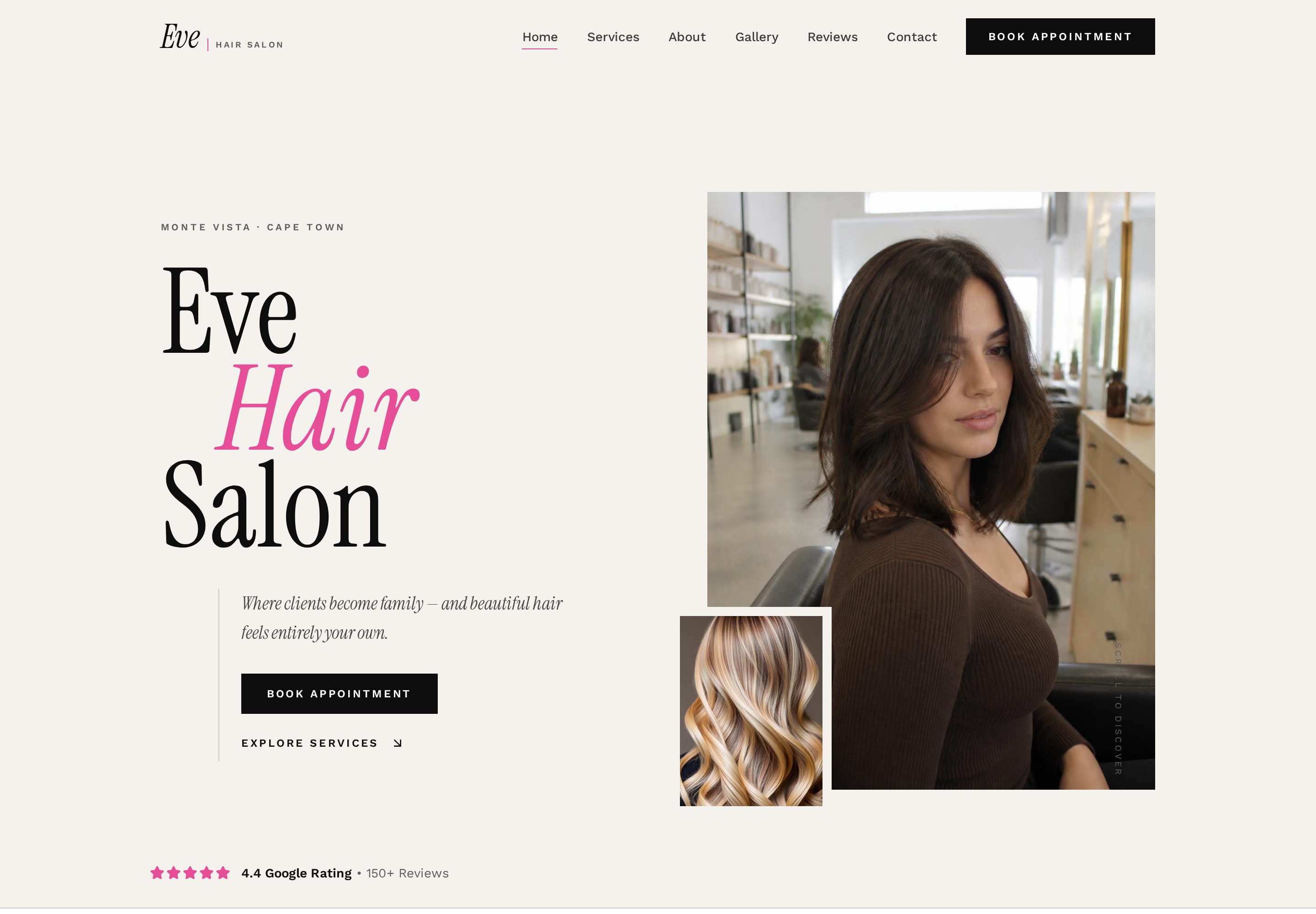 Homepage of the Eve Hair Salon website built by Launchpad Digital